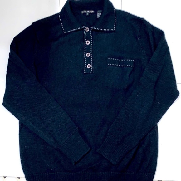 Tulliano black wool blend knit collared sweater. Long sleeves. Size Large. - Picture 1 of 7